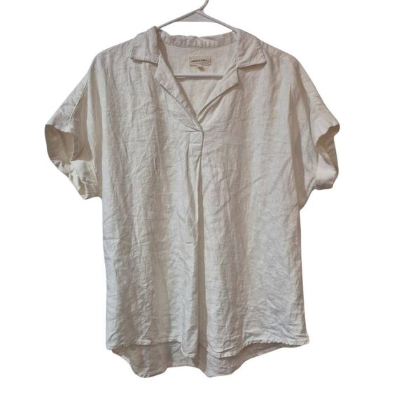 Thread & Supply Off White Linen/Rayon Short Cuffed Sleeve V-Neck Top EUC - Picture 2 of 8